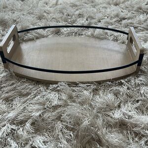 Decocrated Wood Tray Winter 2021 Driftwood Black Metal Oval Decorative Serving